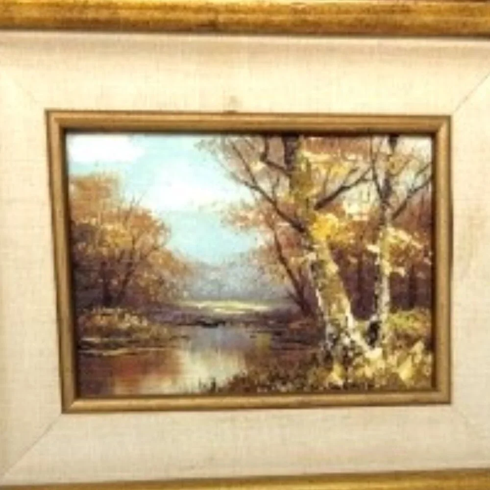 Original Oil on Canvas River Autumn Landscape Art Painting
